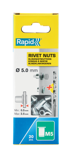 Rapid 5000672 Blindklinkmoeren Incl. Boor - Gegalvaniseerd Staal - M5 (20st)