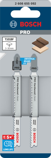 Bosch 2608655092 PRO T101BF Decoupeerzaagblad Clean - Hardhout (2st) - Detailed view of the product