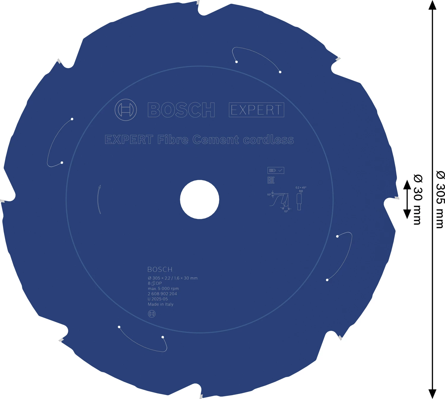 Bosch 2608902204 EXPERT Cirkelzaagblad - 305 X 30 X 8T - Vezelcementplaten thumbnail 4