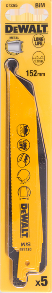 DeWALT DT2385 Reciprozaagblad - 152 X 1,1mm - Metaal (5st) - Detailed view of the product