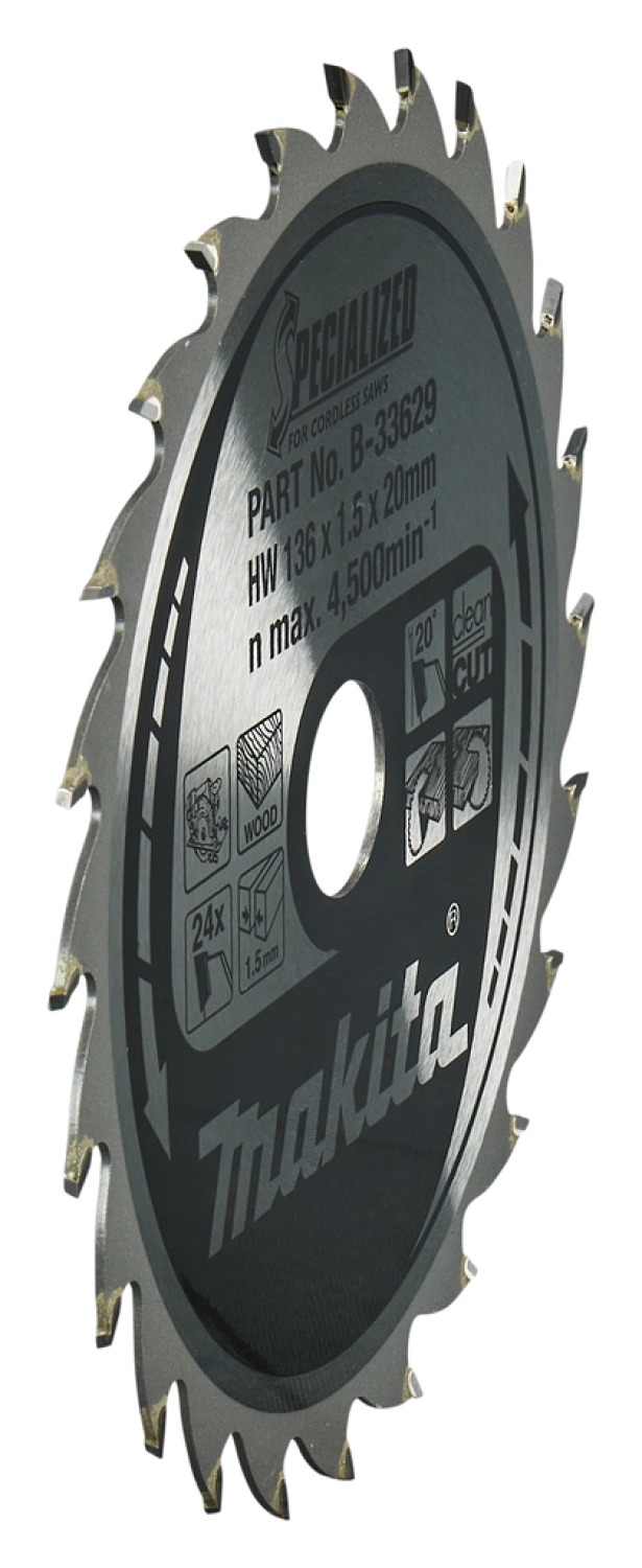 Makita Cirkelzaagblad voor Hout | Specialized | Ø 136mm Asgat 20mm 24T - B-33629