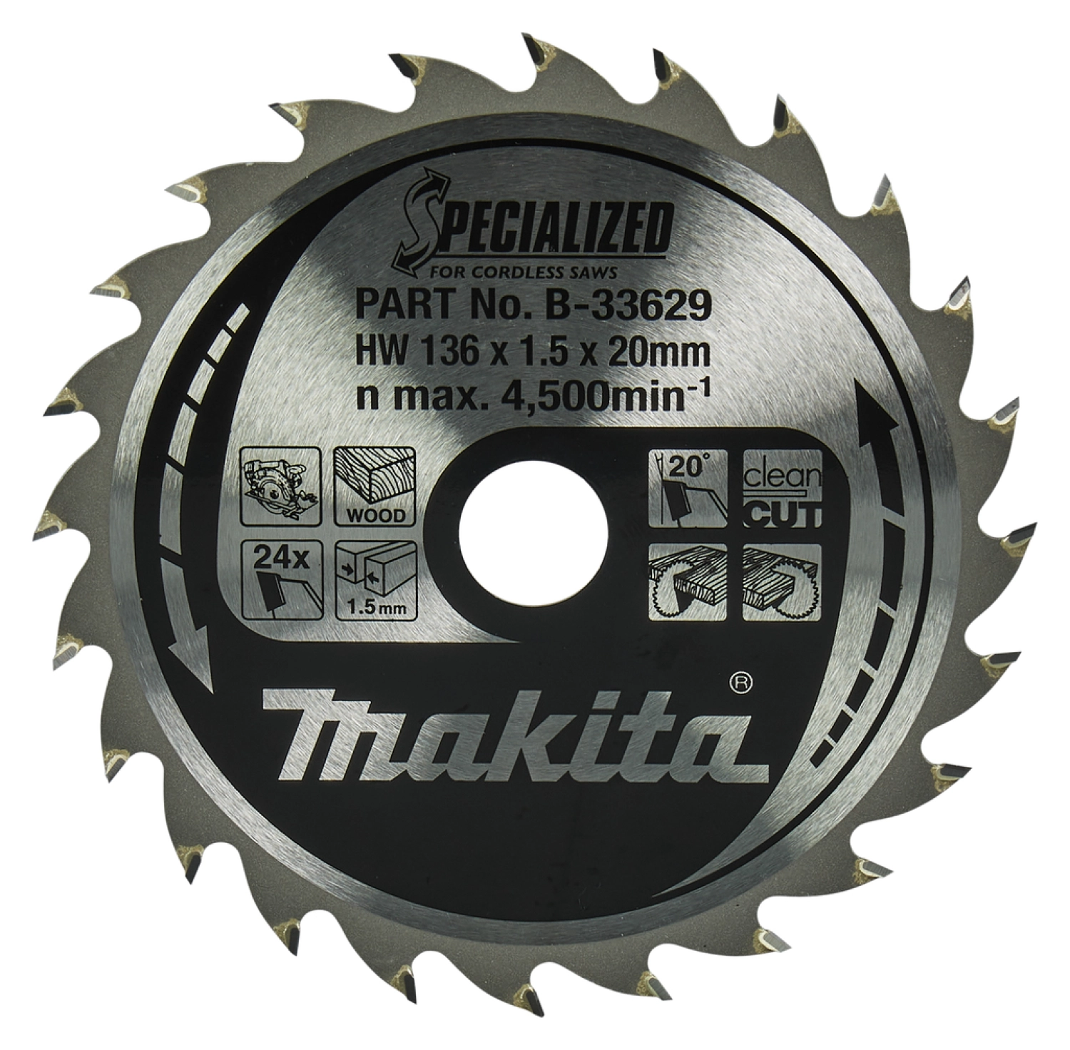 Makita B-33629 Specialized Cirkelzaagblad - 136 X 20 X 24T - Hout