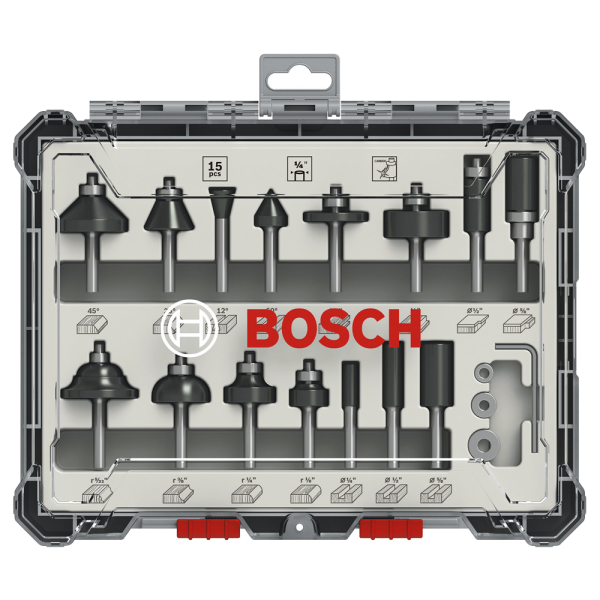 Freesset, 1/4 inch schacht, 15-delig Bosch Accessories 2607017473