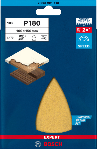 Bosch 2608901118 EXPERT Schuurvel C470 Best For Wood And Paint - 100 X 150mm - K180 - 7 Gaten - 10st - Detailed view of the product