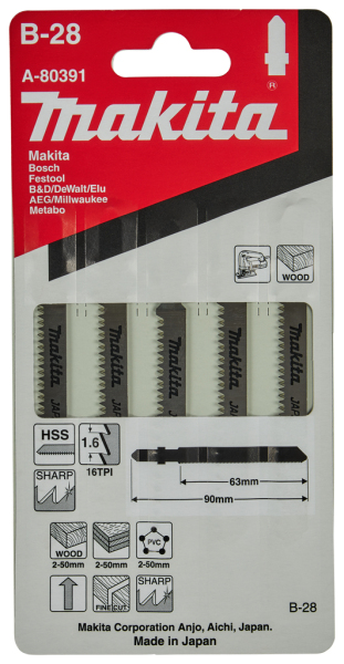 Makita A-80391 HSS Decoupeerzaagblad - 63mm- Hout (5st) - Detailed view of the product