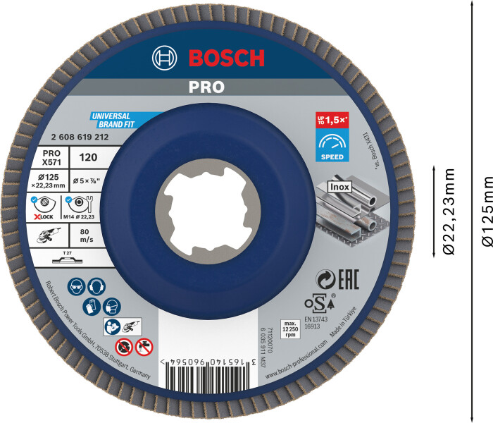 Bosch 2608619212 X-Lock Lamellenschijf Best For Metal - Recht - Kunststof - K120 - X571 - 125mm - Detailed view of the product
