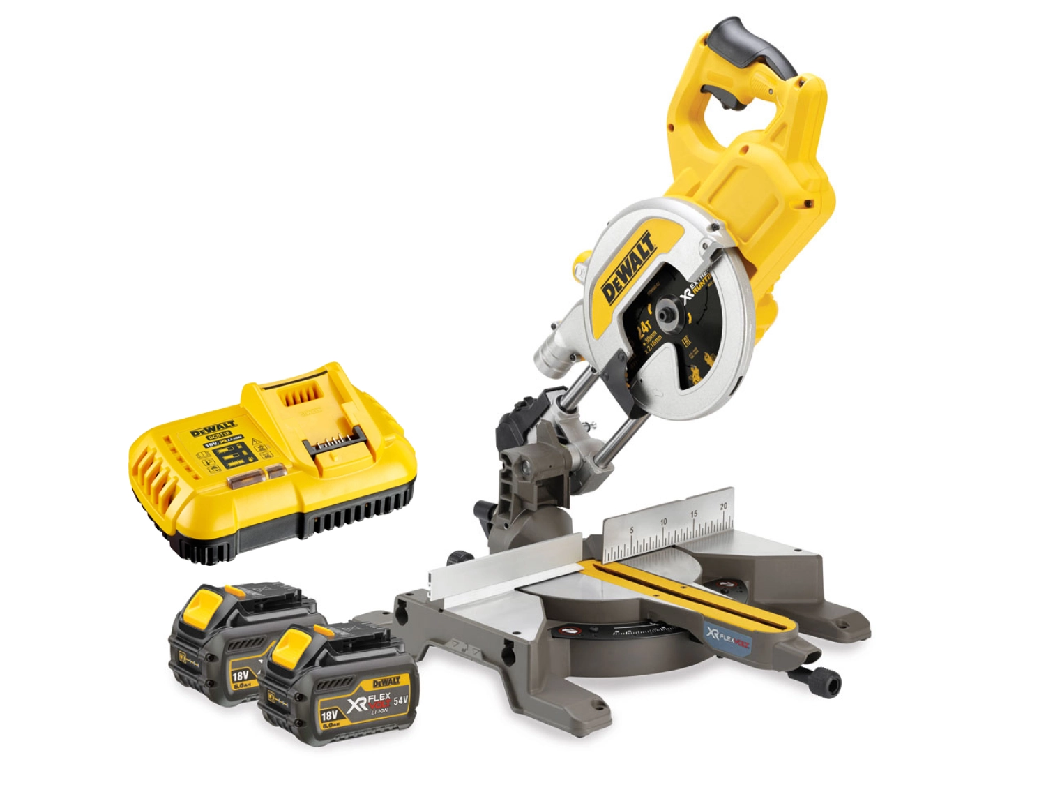 DeWALT DCS777T2 54V XR FlexVolt Li-Ion Accu Afkort- En Verstekzaagmachine Set (2x 6.0Ah Accu) - 216 X 30mm - Koolborstelloos