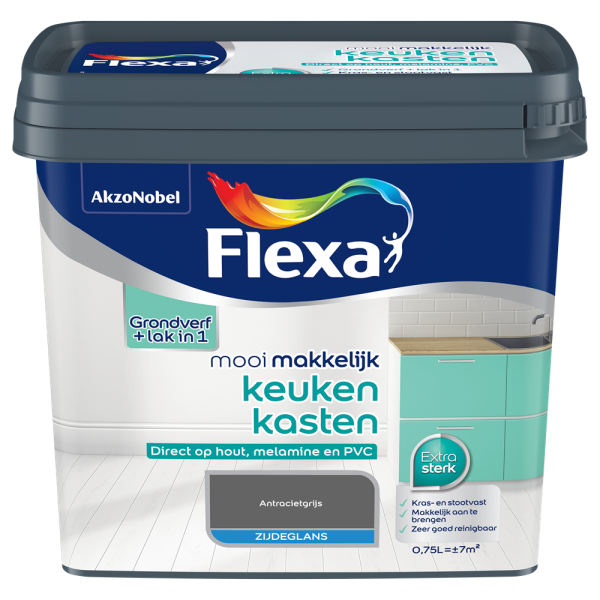 Flexa Lak Mooi Makkelijk Keukenkasten Antracietgrijs Zijdeglans 750ml