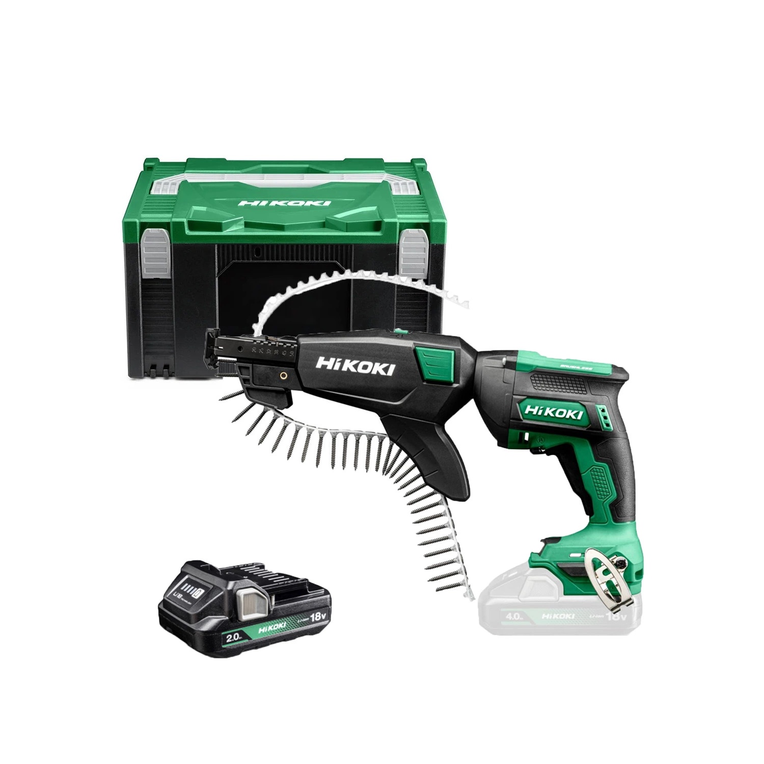 HiKOKI W18DAWBZ 18V Li-ion Accu Gipsschroefmachine / Bandschroefmachine Set (2x 2.0Ah Accu) In HSC III - 25-57mm
