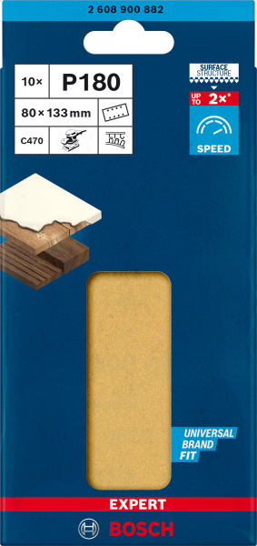 Bosch 2608900882 EXPERT Schuurvel C470 Best For Wood And Paint - 80x133mm - K180 - 8 Gaten (10st) - Detailed view of the product