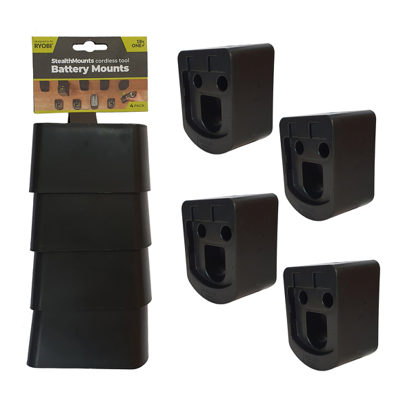 StealthMounts BM-RY18-4 Accuhouders voor Ryobi 18v ONE+ | Zwart | 4 stuks - BM-RY18-4