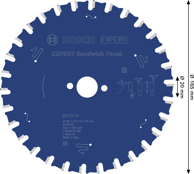 Bosch 2608644366 Expert Cirkelzaagblad - 165 X 20 X 30T - Sandwich Panelen - Carbide - Detailed view of the product
