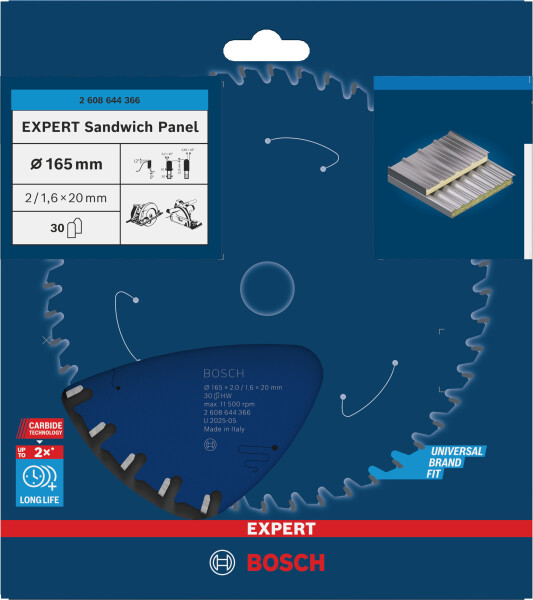 Bosch 2608644366 Expert Cirkelzaagblad - 165 X 20 X 30T - Sandwich Panelen - Carbide - Detailed view of the product