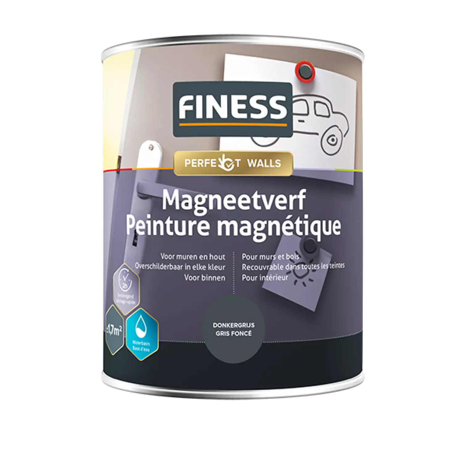 Finess Magneetverf Acryl - Donkergrijs - 1L