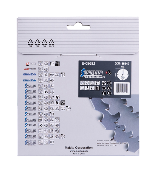 Makita E-08682 Cirkelzaagblad - Efficut - 185x30x24T - Hout - Detailed view of the product