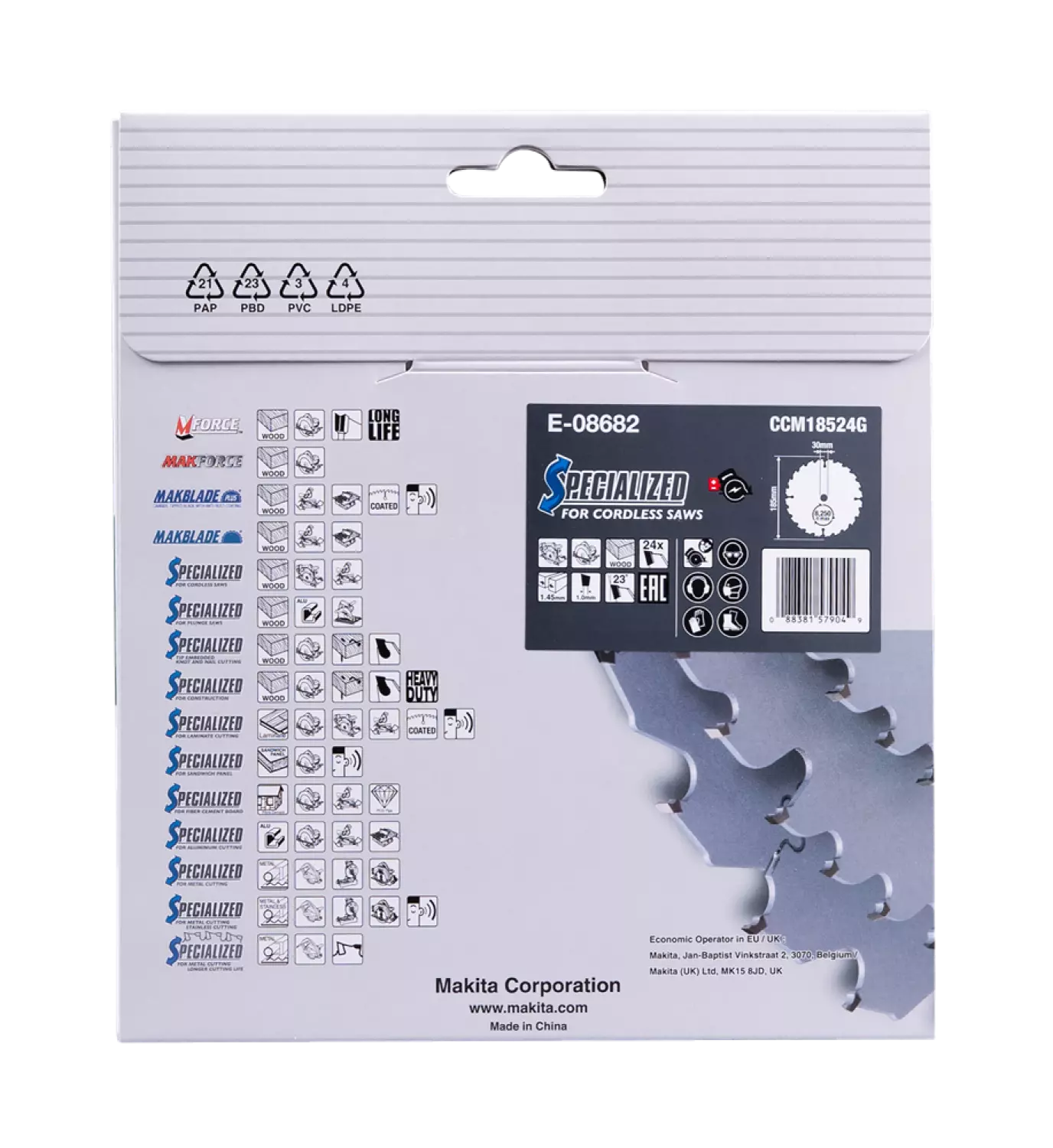 Makita E-08682 Cirkelzaagblad - Efficut - 185x30x24T - Hout thumbnail 4