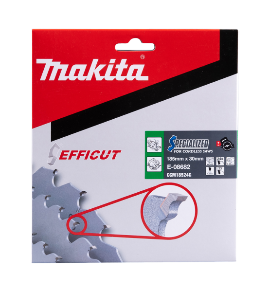 Makita E-08682 Cirkelzaagblad - Efficut - 185x30x24T - Hout - Detailed view of the product