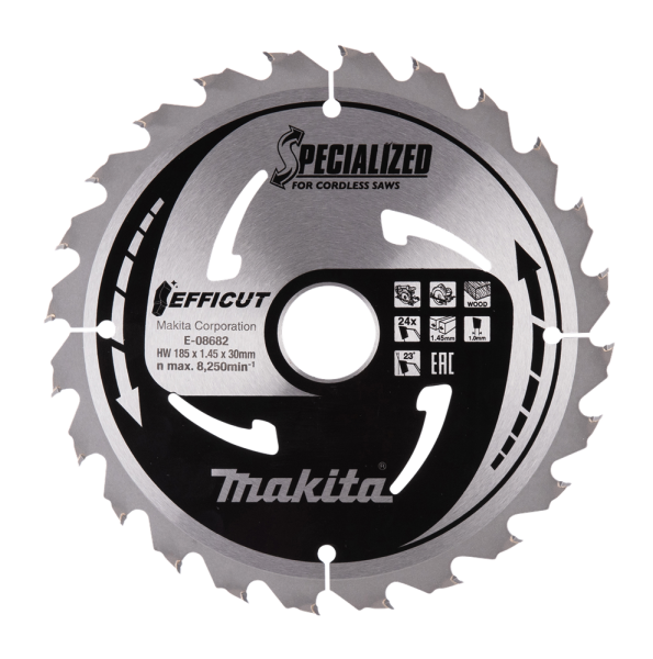 Makita E-08682 Cirkelzaagblad - Efficut - 185x30x24T - Hout - Detailed view of the product