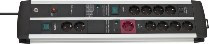 Brennenstuhl 1392000230 Premium-Protect-Line 120.000A Stekkerdoos Met USB 11-voudig - 3m - H05VV-F 3G1,5