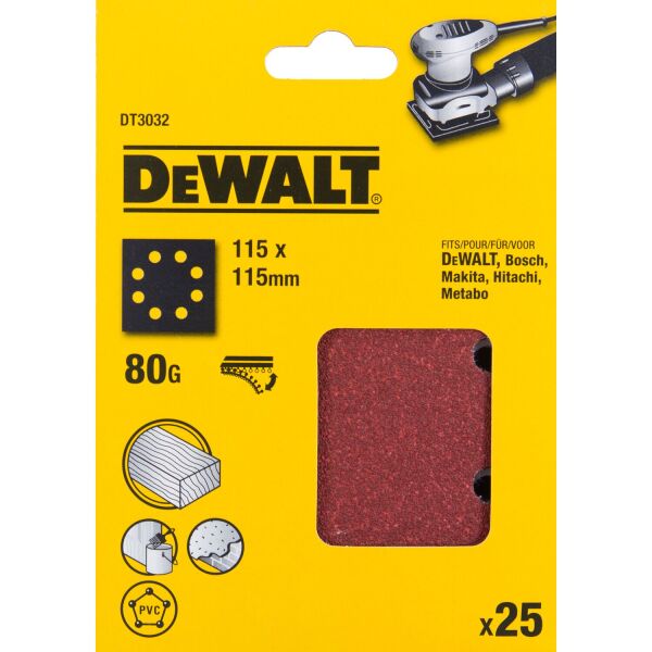 DeWALT DT3032 Vlak Schuurvel - K80 - 115 X 115mm (25st) - Detailed view of the product