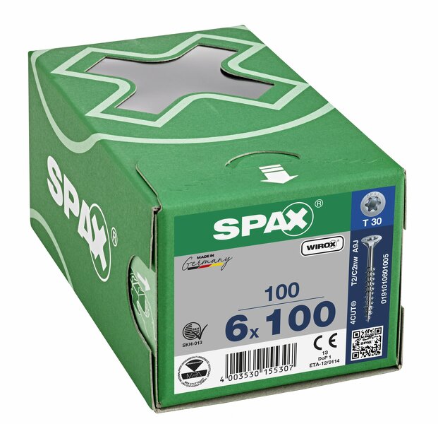 SPAX Universele Schroeven Verzonken Kop - Deeldraad - T20 - 6.0x100 Mm (100st) - Detailed view of the product