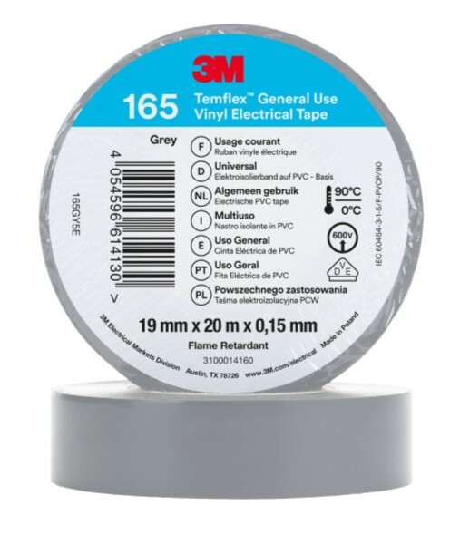 3M 165 Temflex Vinyl Isolatietape Grijs - 20 M X 19 Mm
