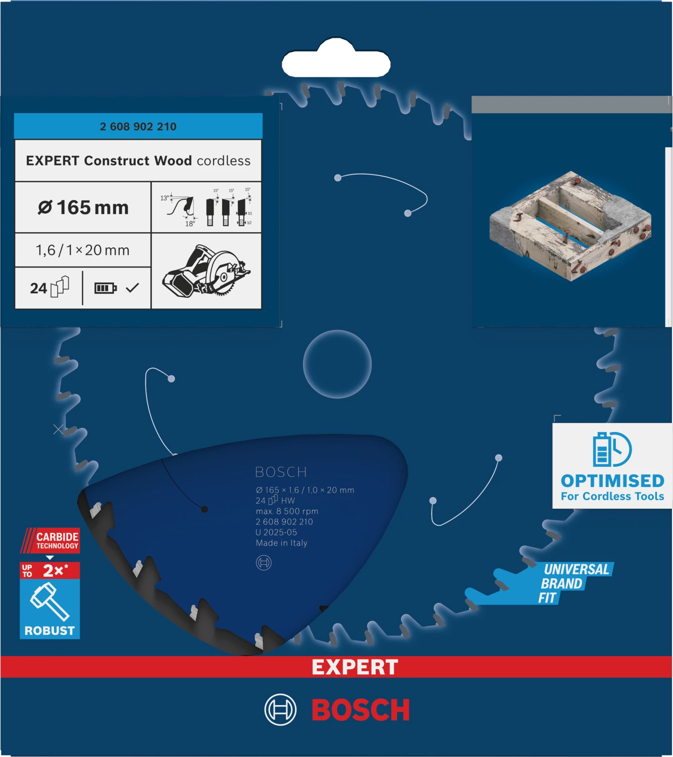 Bosch 2608902210 EXPERT Cirkelzaagblad - 165 X 20 X 24T - Hout thumbnail 2