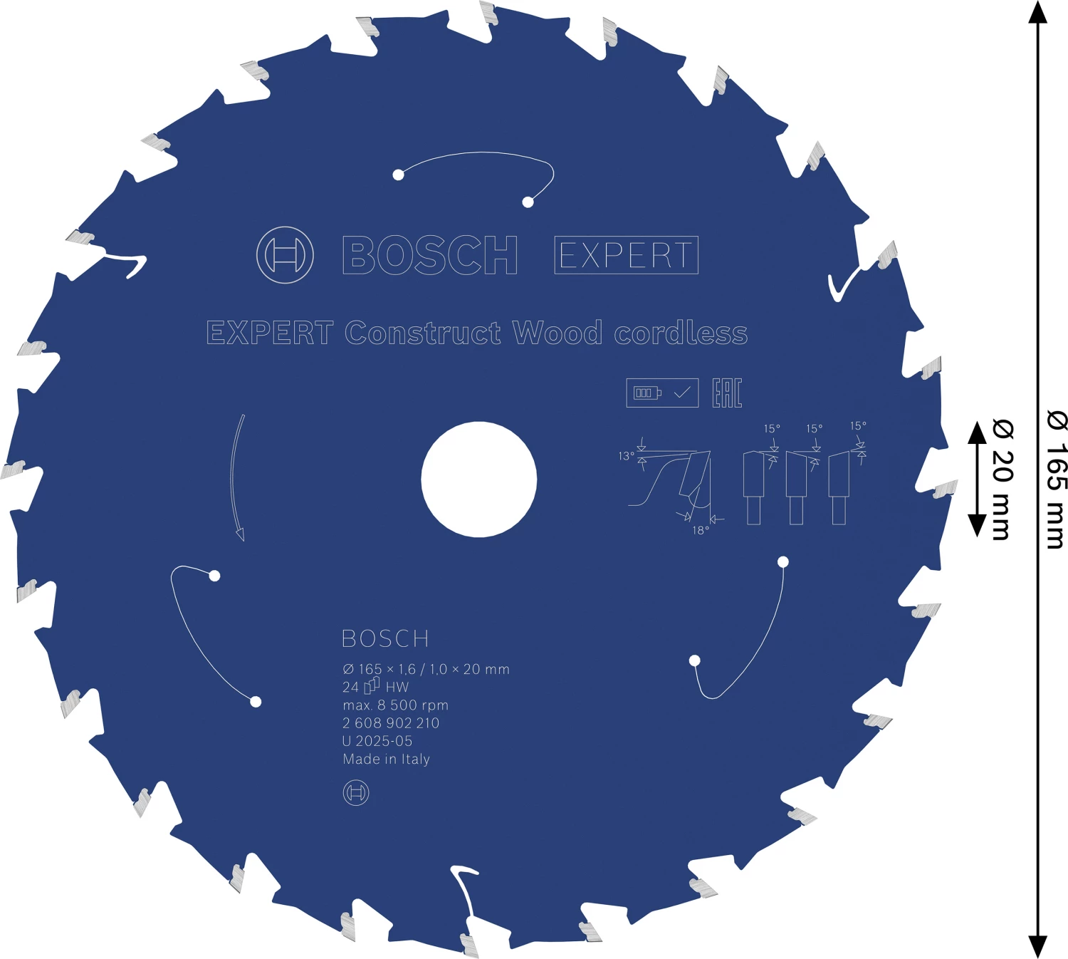 Bosch 2608902210 EXPERT Cirkelzaagblad - 165 X 20 X 24T - Hout thumbnail 4