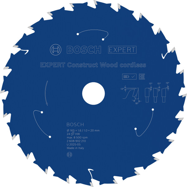 Bosch 2608902210 EXPERT Cirkelzaagblad - 165 X 20 X 24T - Hout afbeelding