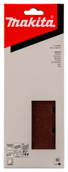 Makita P-31887 Vlak Schuurvel Red - K60 - 93 X 185mm (10st) - Detailed view of the product