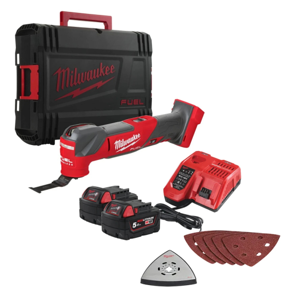 Milwaukee M18 FMT-502X 18V Li-ion Accu Multitool Set (2x 5.0Ah) + 8 Delige Accessoireset In HD Box EAN: 4058546346850