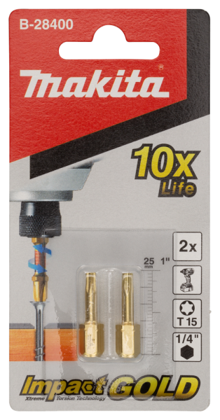 Makita B-28400 XTT Slagschroefbit T15 - 25mm - 1/4"(2st) - Detailed view of the product