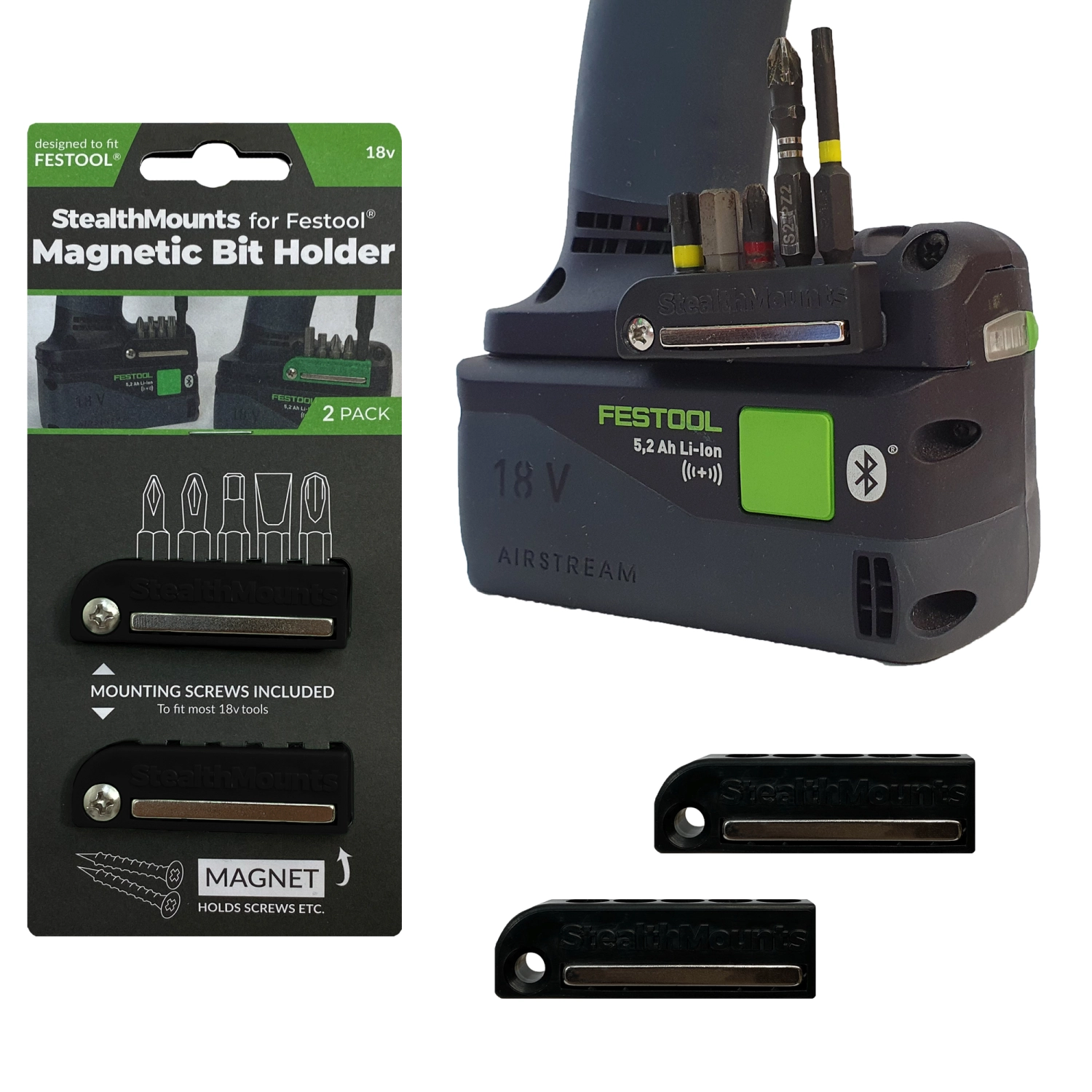StealthMounts BH-FT-BLK-2 Magnetische Bithouder Voor Machines Festool - Zwart - 2-pack