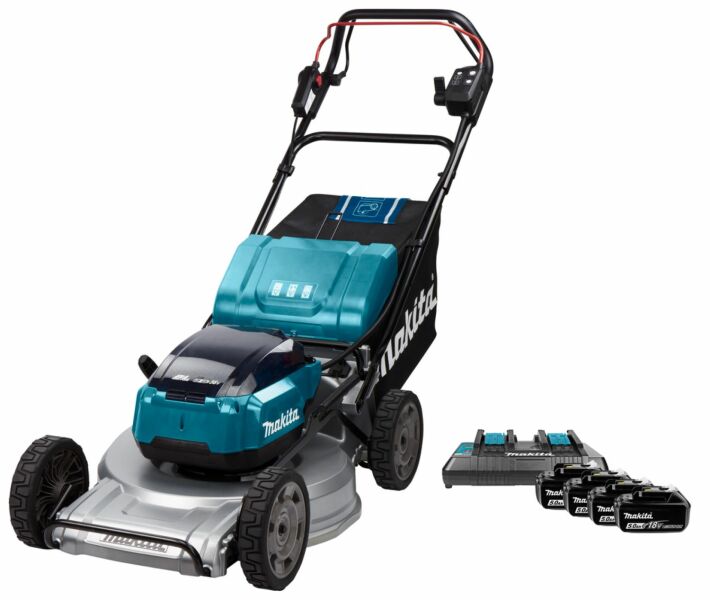 Makita DLM533PT4 36V (2x 18V) Li-Ion Accu Grasmaaier Set (4x 5.0Ah Accu) - 53cm - Zelfrijdend - Koolborstelloos EAN: 88381897105