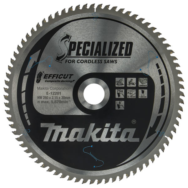 Makita E-12201 Efficut Cirkelzaagblad WPC - 260x30x2,15mm 75T - Detailed view of the product