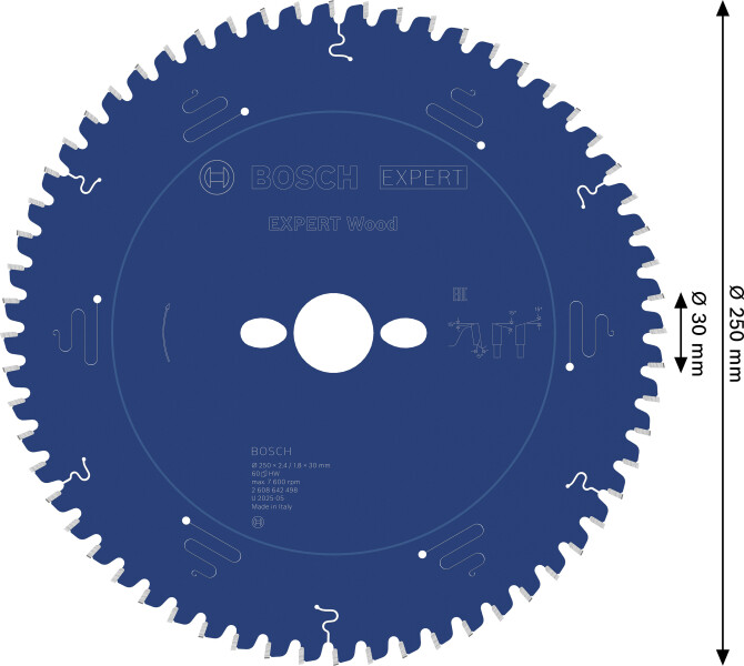 Bosch 2608642498 Expert Cirkelzaagblad - 250 X 30 X 60T - Hout - Carbide - Detailed view of the product