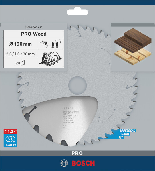 Bosch 2608640615 Optiline Cirkelzaagblad - 190 X 30 X 24T - Hout - Detailed view of the product