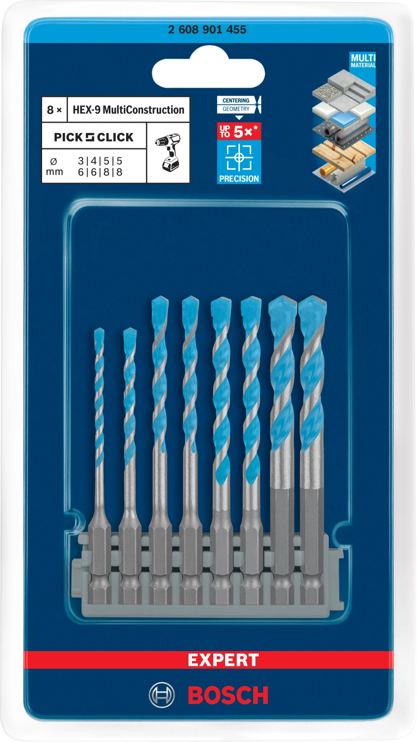 Bosch 2608901455 EXPERT 8-delige Gatzaagset - HEX-9 Multi Construction Pick&Click - 3 - 8mm thumbnail 2