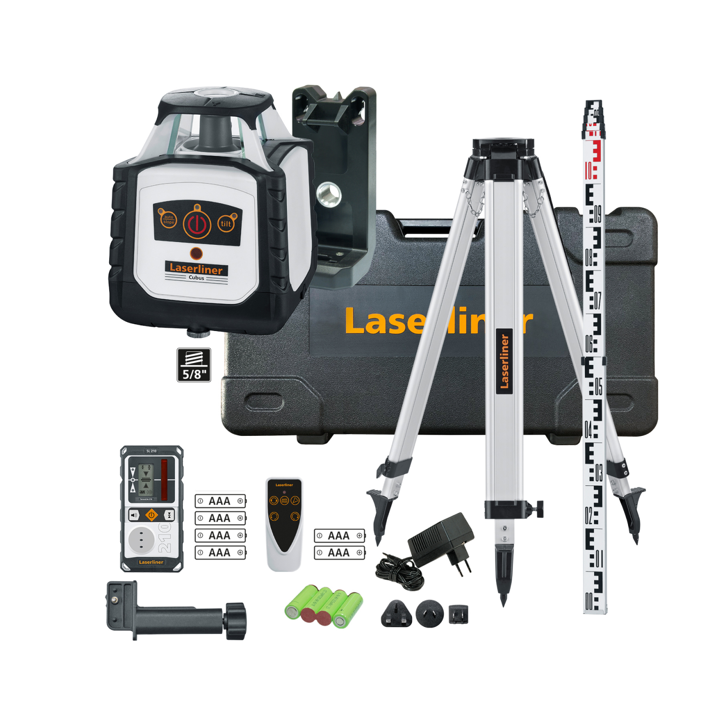 Laserliner Cubus 210 S Roterende Laser Set Incl. Statief, Ontvanger En Meetlat In Koffer - Rood - 200 M - IP66