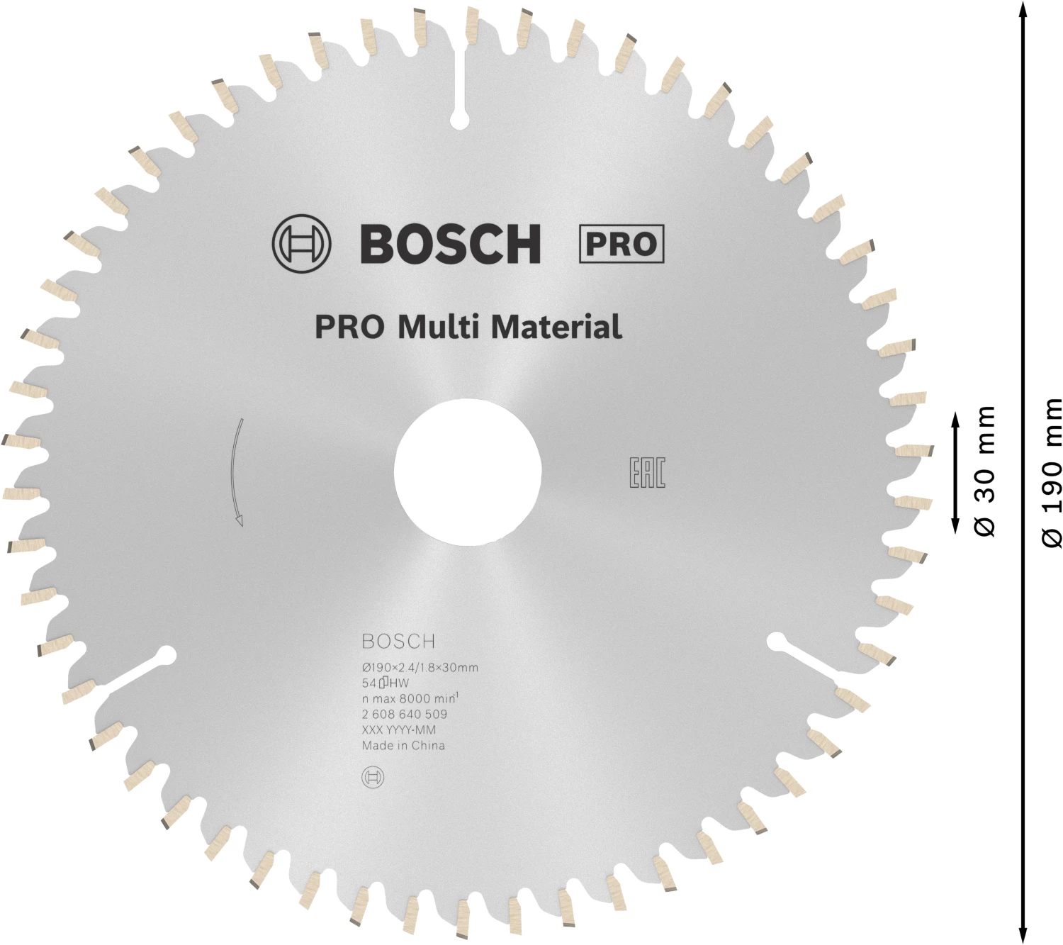 Bosch 2608640509 PRO Cirkelzaagblad - 190 X 30 X 54T - Multi Materiaal thumbnail 4