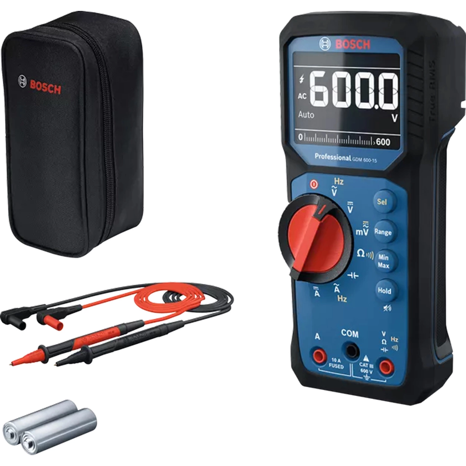Bosch GDM 600-15 Digitale Multimeter True RMS In Etui - AC/DC 600 V&10 A - CAT III 600 V