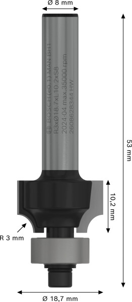 Bosch 2608628344 Afrondprofielfrees - 3 X 10,2mm - Detailed view of the product