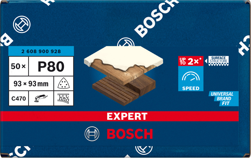 Bosch 2608900928 EXPERT Schuurvel C470 Best For Wood And Paint - 93mm - K80 - Voor Multi-Cutter - 6 Gaten - 50st - Detailed view of the product