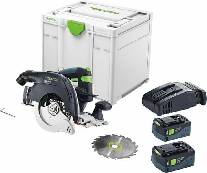 Festool HKC 55 5,0 EBI-Plus-SCA 18V Li-Ion Accu Pendelkapzaag Set (2x 5,0Ah) In Systainer - 160mm