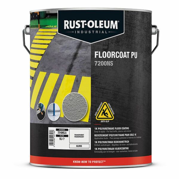 Rust-Oleum 7200NS Floorcoat PU - AntiSlip - Zilvergrijs Hoogglans - 5L