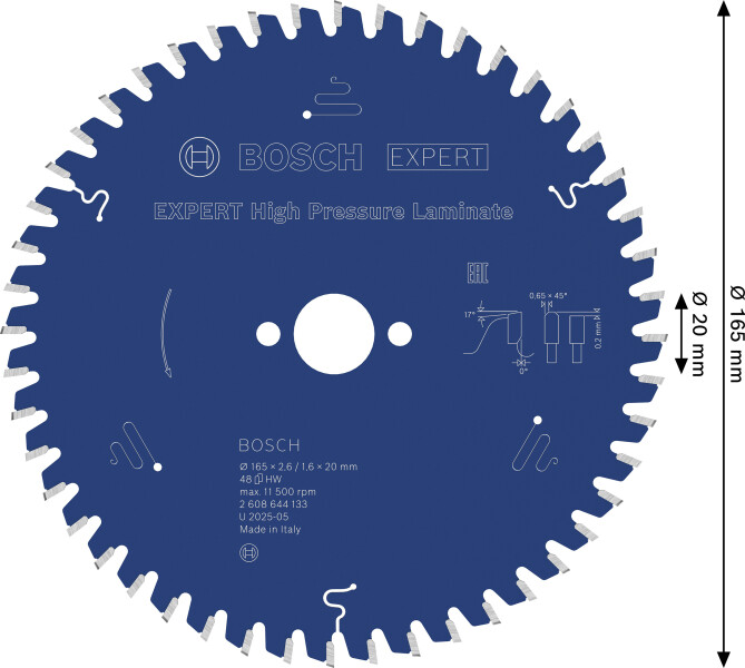 Bosch 2608644133 Expert Cirkelzaagblad - 165 X 20 X 48T - Laminaat / Trespa - Carbide - Detailed view of the product
