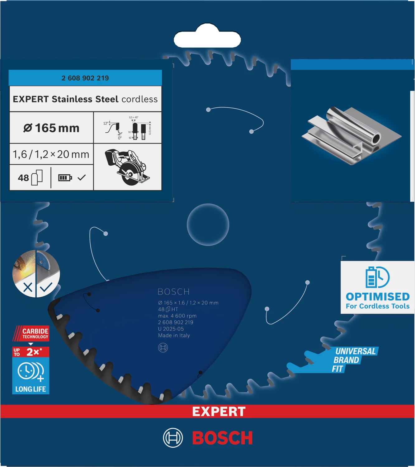 Bosch 2608902219 EXPERT Cirkelzaagblad - 165 X 20 X 48T - RVS - Cordless thumbnail 2