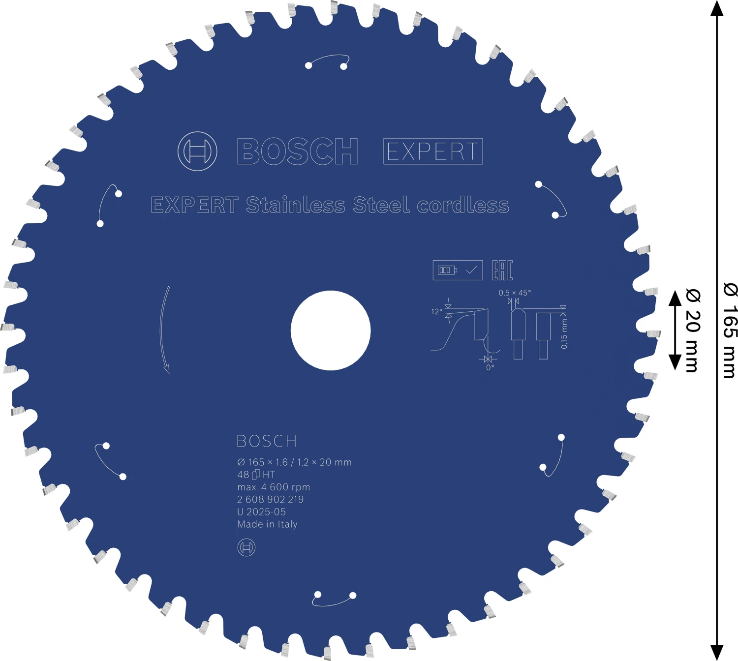 Bosch 2608902219 EXPERT Cirkelzaagblad - 165 X 20 X 48T - RVS - Cordless thumbnail 4