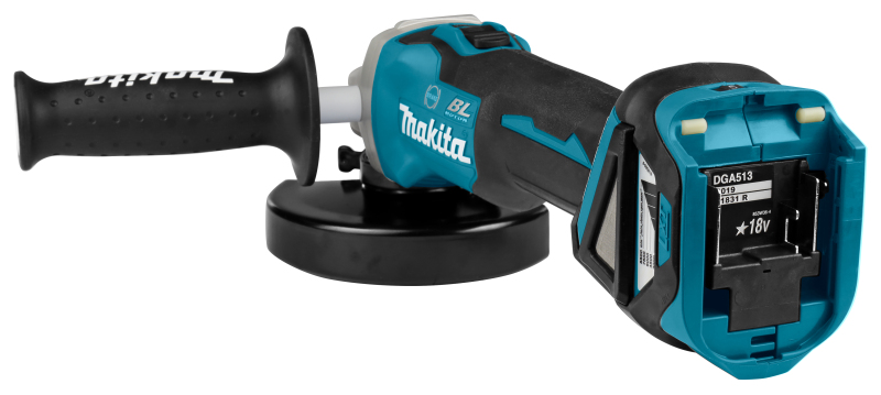 Makita DGA513RTJ 18V Li-Ion Accu Haakse Slijper Set (2x 5.0Ah Accu) In Mbox - 125mm - Koolborstelloos - Detailed view of the product