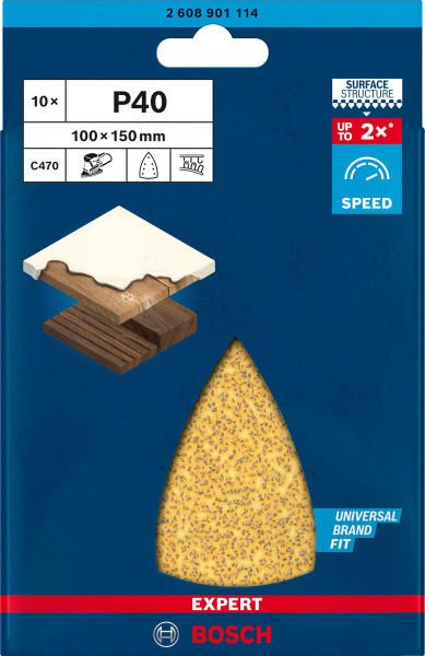 Bosch 2608901114 EXPERT Schuurvel C470 Best For Wood And Paint - 100x150mm - K40 - 7 Gaten (10st) - Detailed view of the product